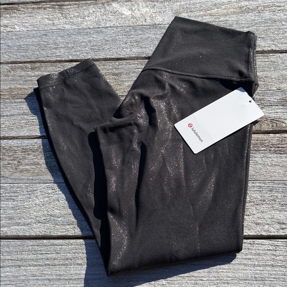 Lululemon Align High-Rise Pant 25" Shimmer Luxe Shine Foil Black size 12 NWT‎